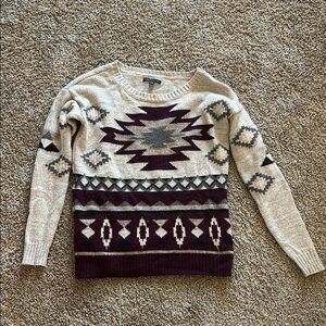 Patterned Beige and Burgundy Sweater